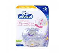 Bébisol Sucette Nuit Physiologique Silicone Violette Chat -6m