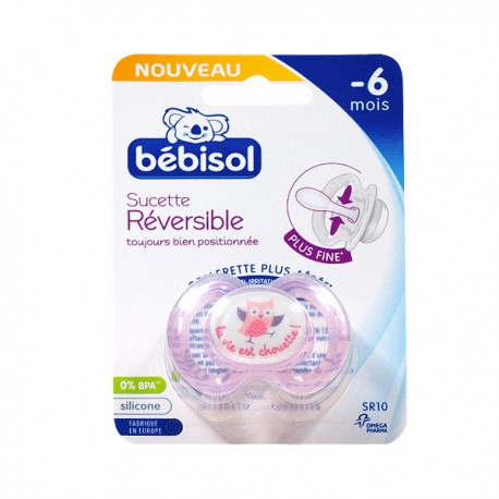 Bébisol Sucette Réversible "La Vie est Chouette" Rose -6m