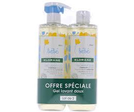 KLORANE BEBE Gel lavant doux au Calendula lot de 2*500ml