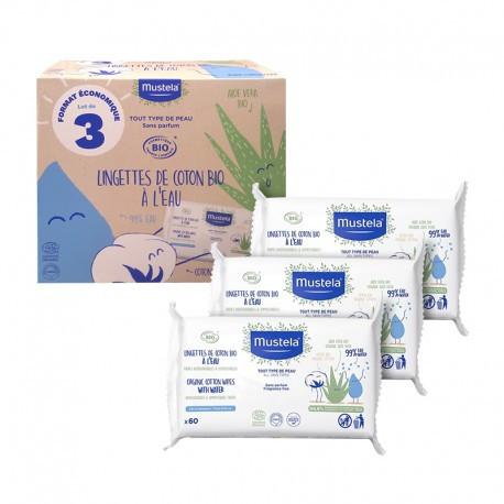 mustela lingette de coton bio a l'eau 